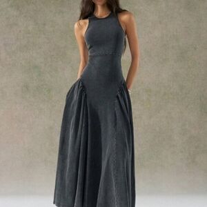 Black Casual Women's Distressed Wash Backless Design Dress